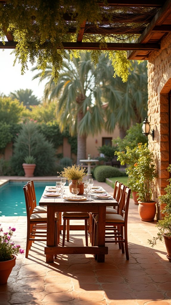 22 Mediterranean Pool House Ideas With Sun Washed Character rustic outdoor dining experience