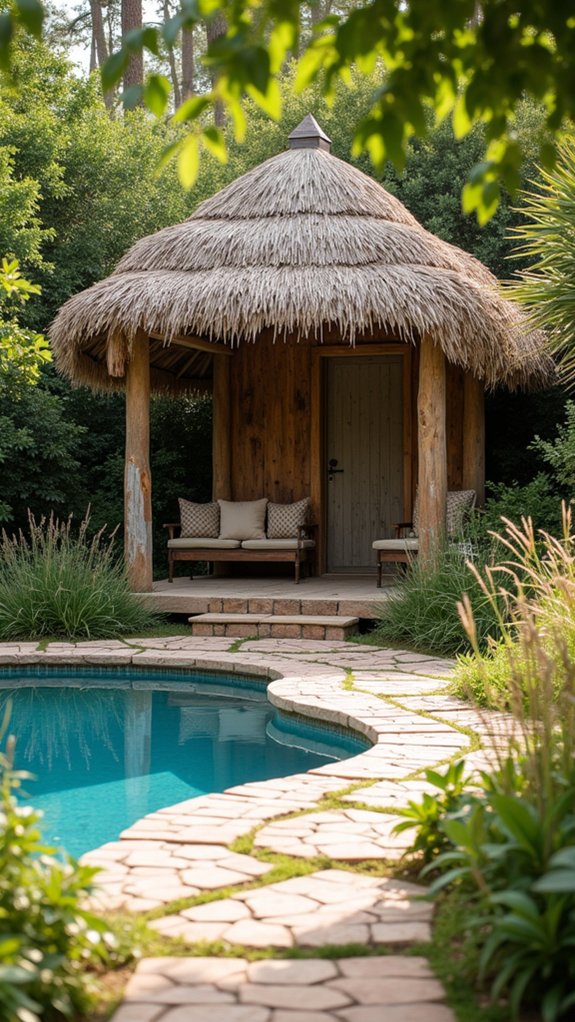 25 Inviting Rustic Pool Gazebo Ideas With Natural Materials rustic poolside cabana retreat