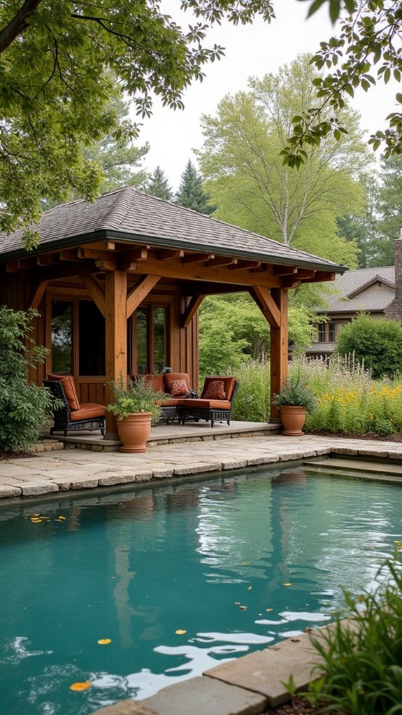 19 Rustic Pool House Ideas With Warm Natural Charm rustic timber frame retreat