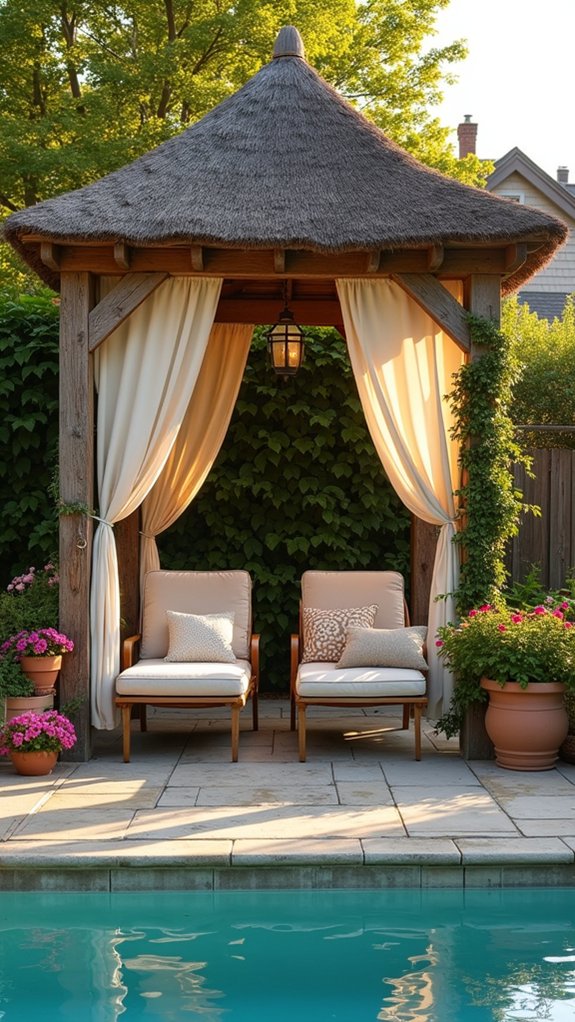 20 Practical Pool Shade Canopy Ideas For Hot Summer Days rustic wooden gazebo retreat