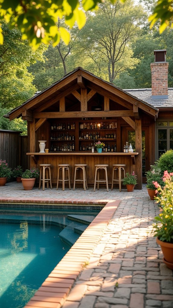 21 Fun Pool House With Bar Ideas That Elevate Summer Parties rustic wooden pool bar