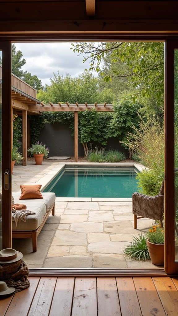 19 Rustic Pool House Ideas With Warm Natural Charm seamless indoor outdoor connection