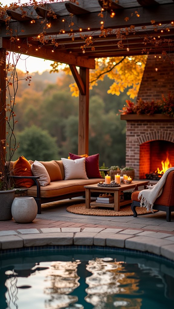 20 Cozy Pool Pergola With Fireplace Ideas For Warm Nights seasonal pergola fireplace decor