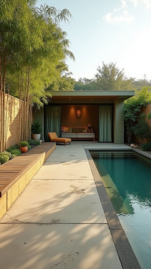 18 Serene Zen Pool House Design Ideas That Promote Calm serene harmonious color palette