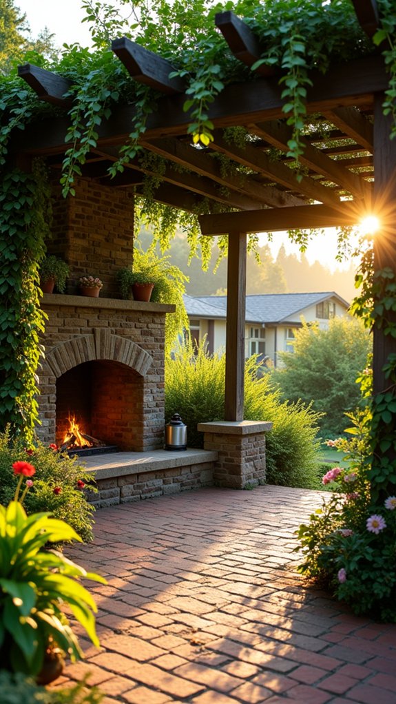 20 Cozy Pool Pergola With Fireplace Ideas For Warm Nights serene oasis with greenery