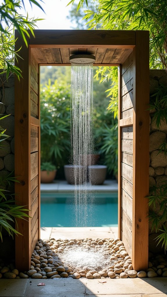 18 Serene Zen Pool House Design Ideas That Promote Calm serene outdoor shower experience