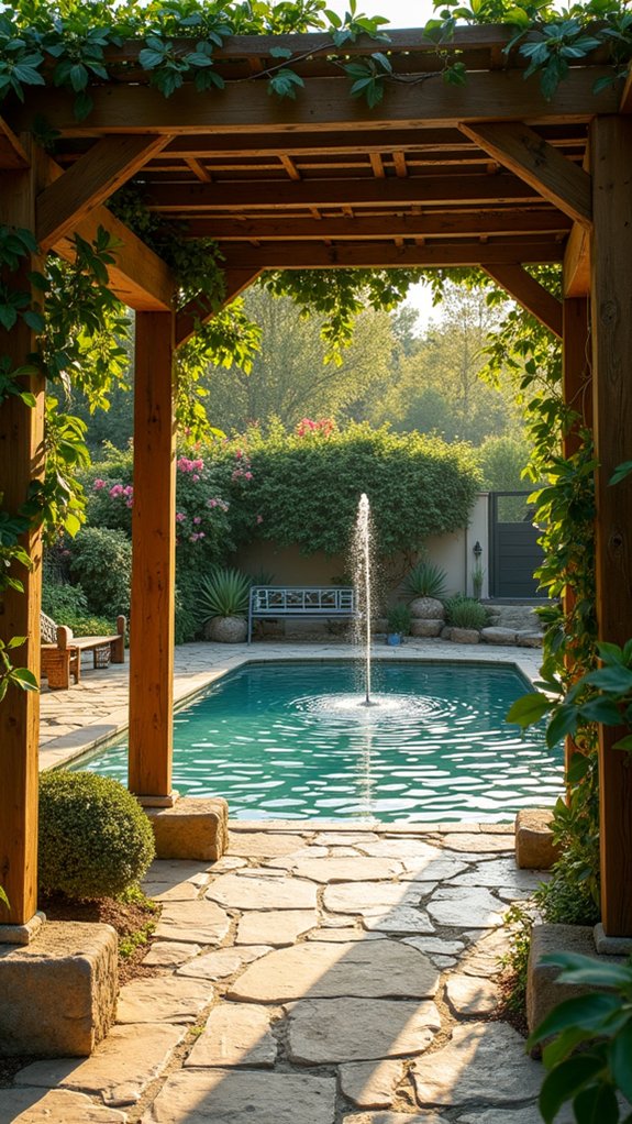 20 Refined Pool Pergola Design Ideas With Architectural Interest serene poolside water features