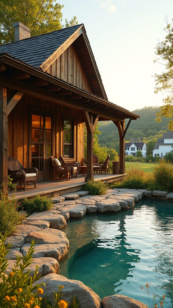 24 Farmhouse Pool House Ideas Full of Cozy Country Style serene rustic pool house