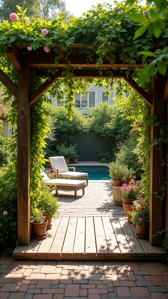 21 Thoughtful Pool Shade Design Ideas That Improve Comfort shaded pergola with greenery