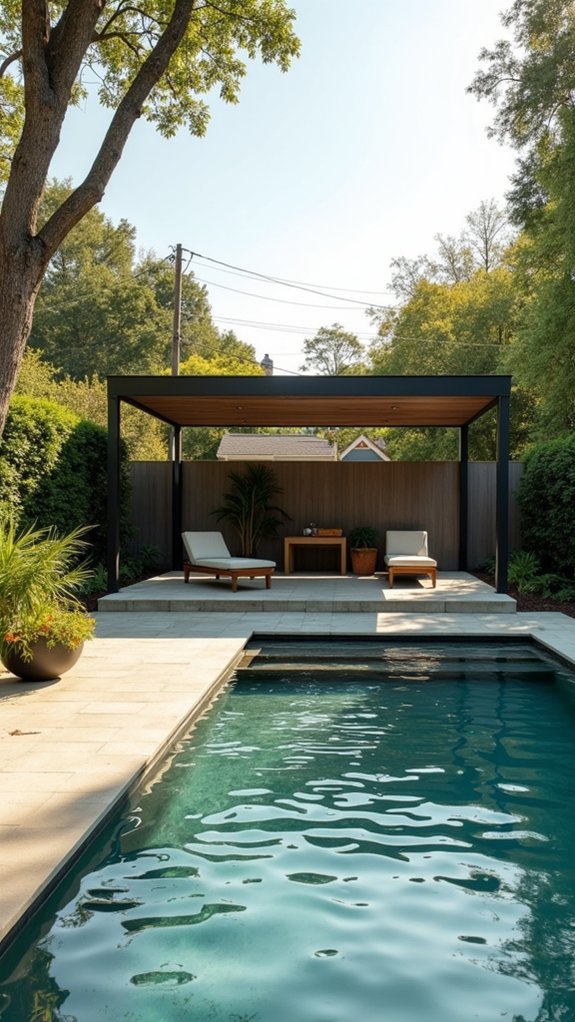 24 Beautiful Pool Shade Pavilion Ideas That Create a Retreat sleek calming light filled design
