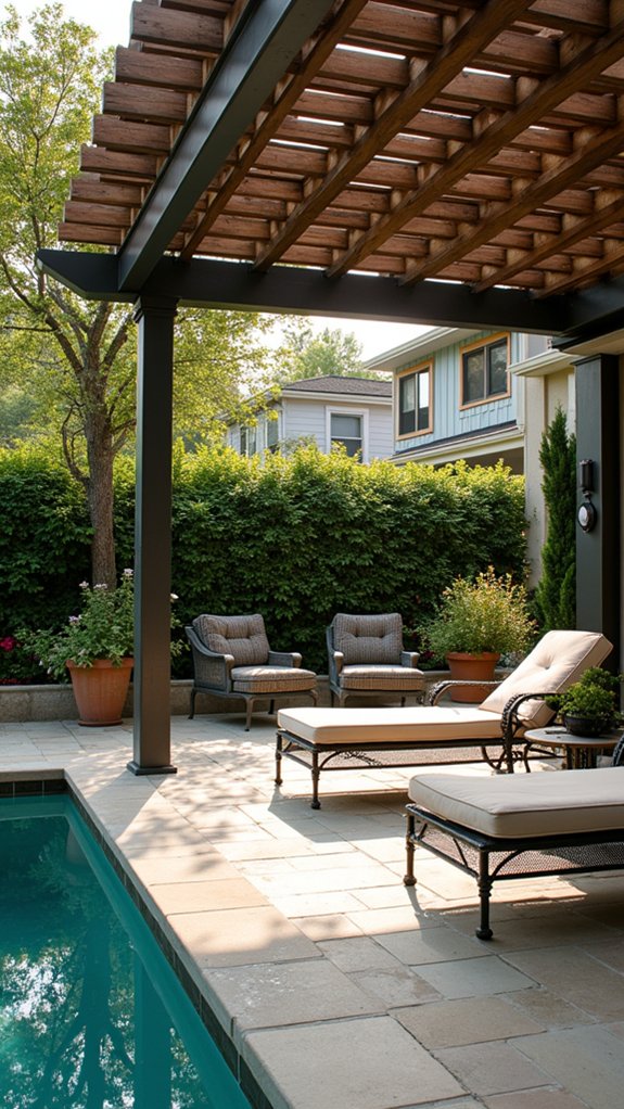 20 Refined Pool Pergola Design Ideas With Architectural Interest sleek modern shade structure