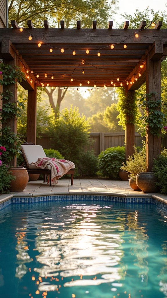 24 Thoughtful Pool Pergola Ideas That Add Style and Shade solar lighting ambiance enhancement
