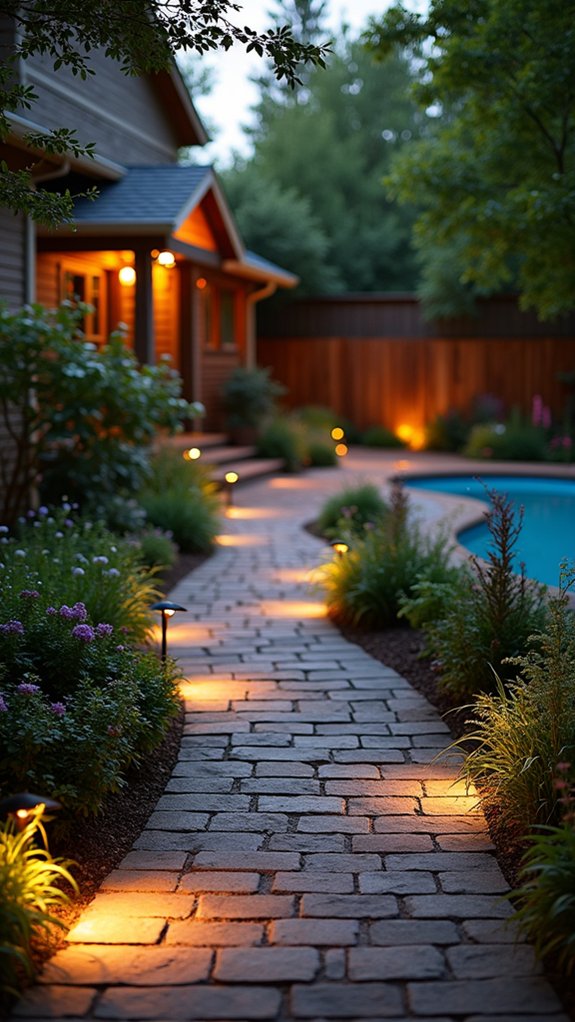 18 Creative Backyard Above Ground Pool Lighting Ideas For Dark Evenings solar pathway lights enhance safety