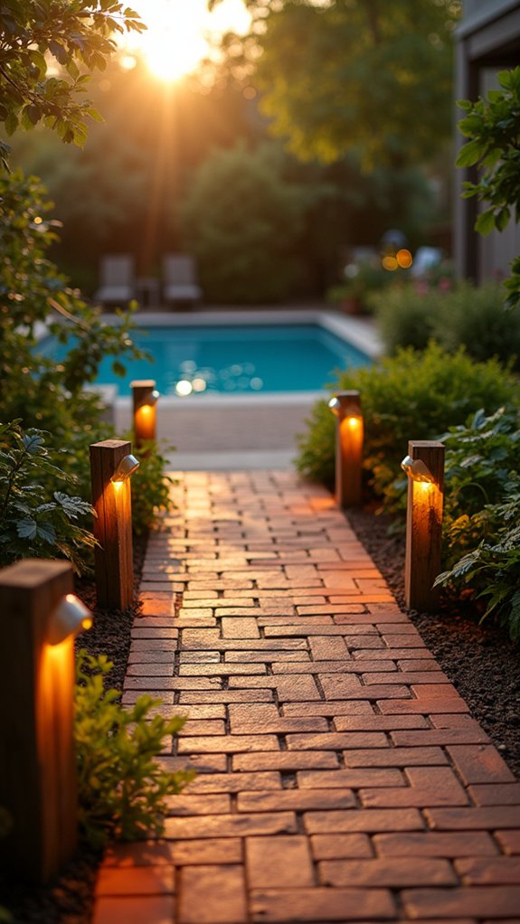 23 Gorgeous Backyard Pool Lighting Ideas That Create a Warm Evening Glow solar powered pathway illumination