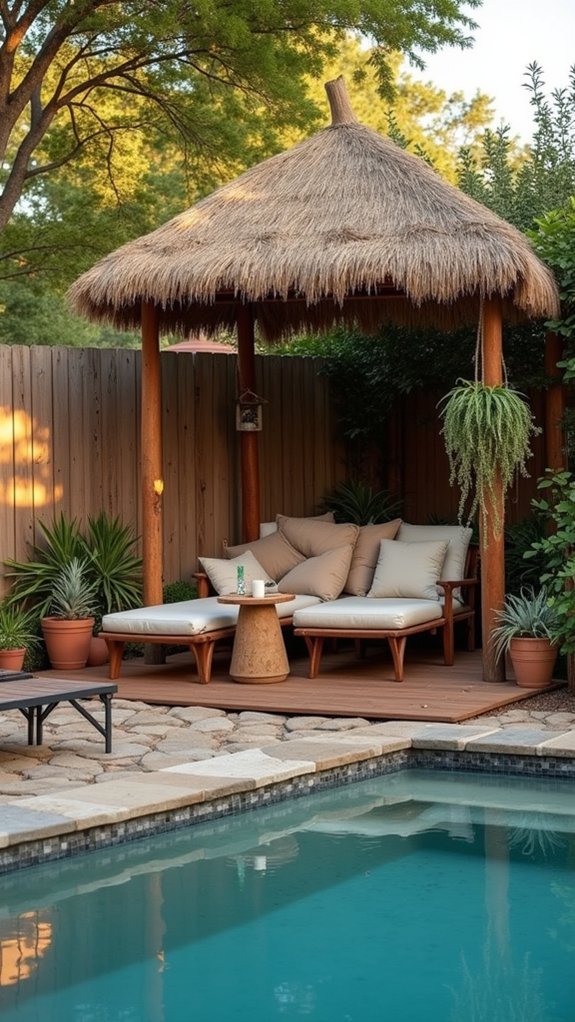 21 Clever Small Backyard Pool Cabana Ideas That Make Space Work Harder stylish compact poolside lounge