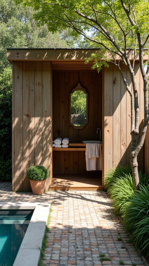 24 Creative Pool House For Small Backyard Ideas That Make Every Foot Count stylish organized changing room