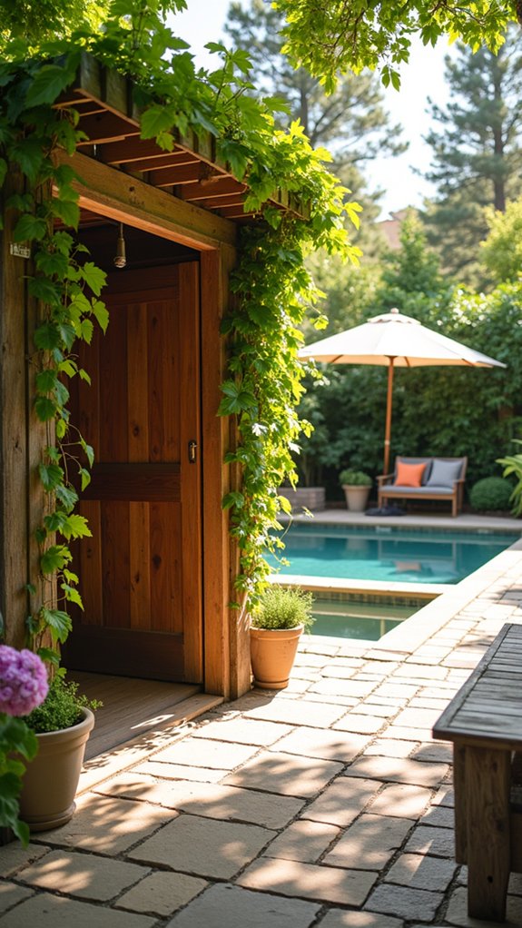 21 Clever Small Backyard Pool Cabana Ideas That Make Space Work Harder stylish outdoor shower design