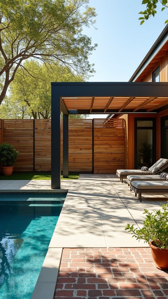 22 Modern Pool Pergola Ideas With Sleek Minimal Shapes stylish pool privacy solutions