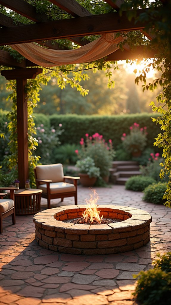 20 Cozy Pool Pergola With Fireplace Ideas For Warm Nights sunken fire pit ambiance