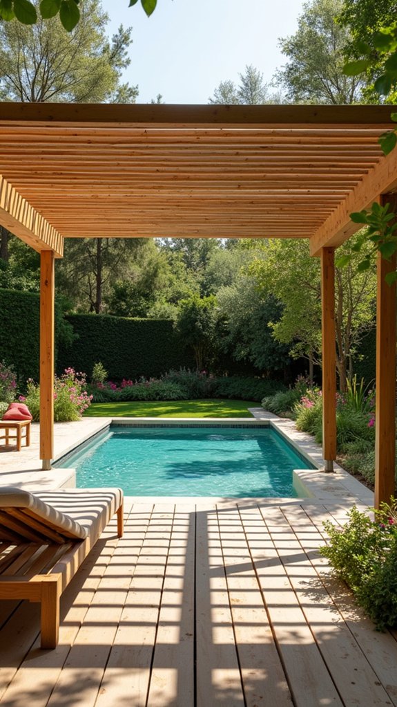 22 Modern Pool Pergola Ideas With Sleek Minimal Shapes sustainable bamboo pool design