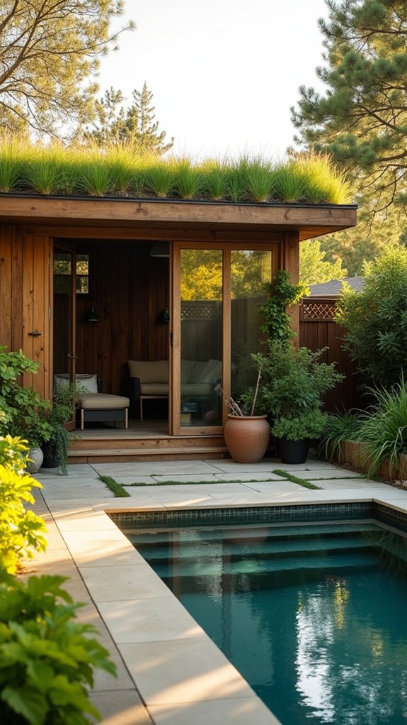24 Creative Pool House For Small Backyard Ideas That Make Every Foot Count sustainable energy efficient pool house