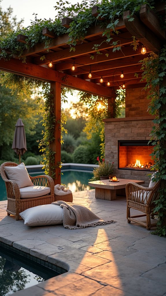 20 Cozy Pool Pergola With Fireplace Ideas For Warm Nights sustainable outdoor entertaining space