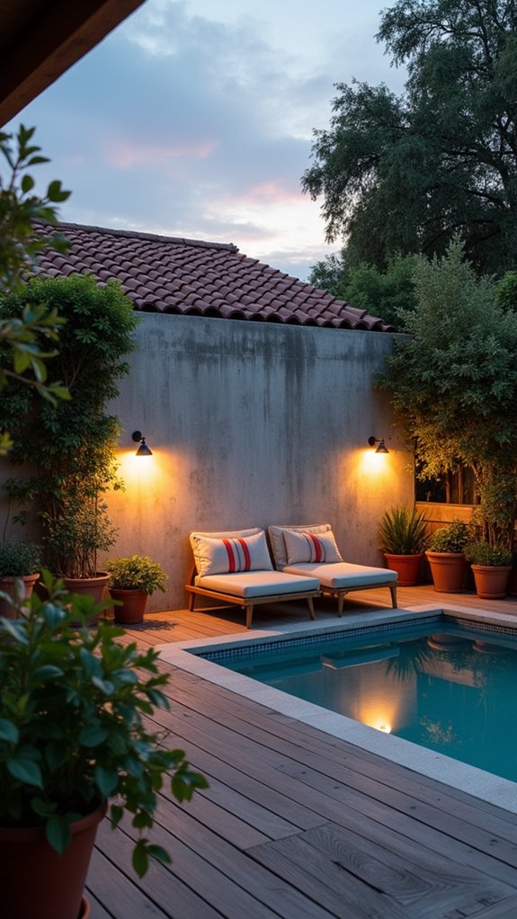23 Warm Pool Wall Lighting Ideas That Wash Surfaces With Gentle Light textured concrete wall lights