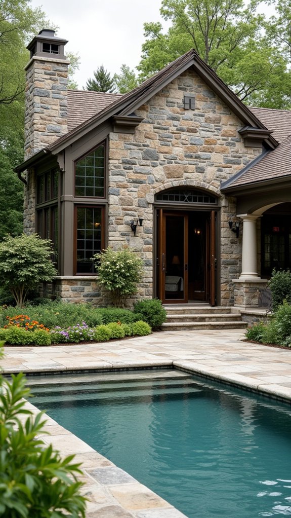 23 Stylish Pool House Exterior Ideas That Boost Curb Appeal timeless elegant stone accents