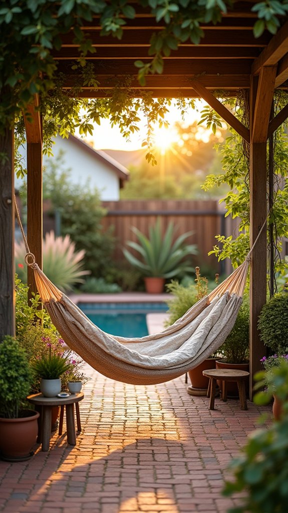 24 Creative Pool House For Small Backyard Ideas That Make Every Foot Count tranquil backyard hammock retreat