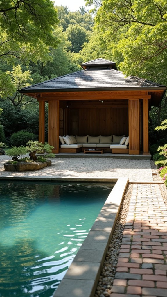 23 Elegant Pool House With Gazebo Ideas For Outdoor Gatherings tranquil outdoor gathering space