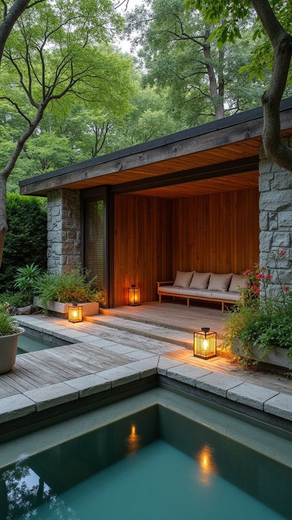 18 Serene Zen Pool House Design Ideas That Promote Calm tranquil warm led ambiance