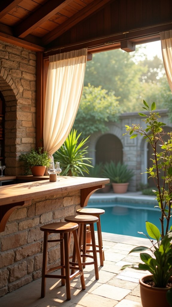 21 Fun Pool House With Bar Ideas That Elevate Summer Parties tranquil zen inspired bar area