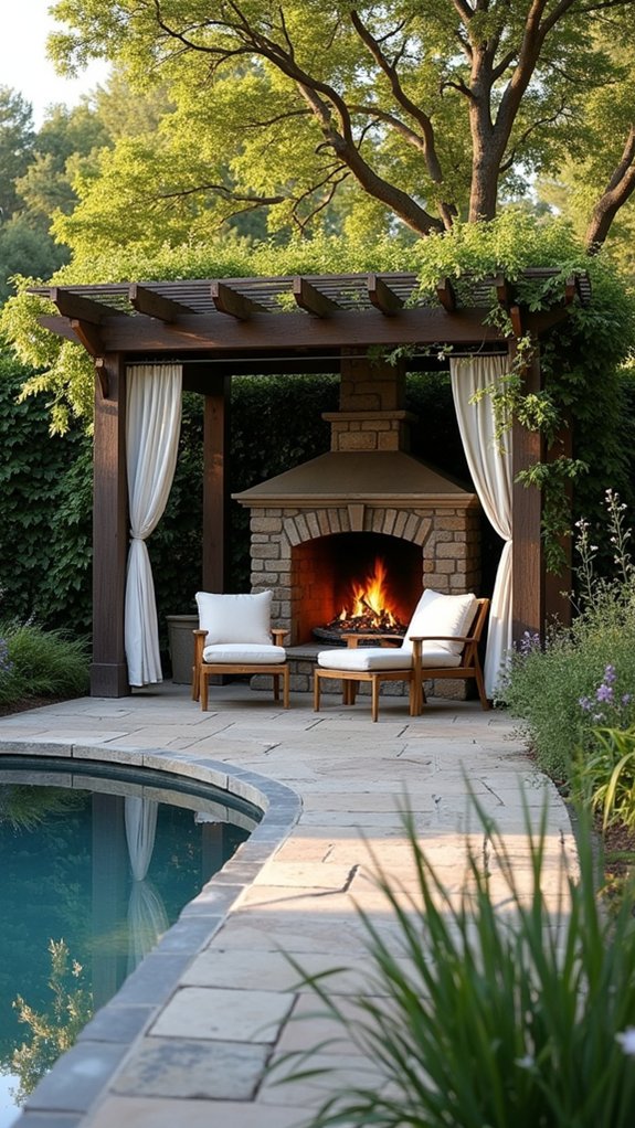 20 Cozy Pool Pergola With Fireplace Ideas For Warm Nights tranquil zen inspired outdoor oasis
