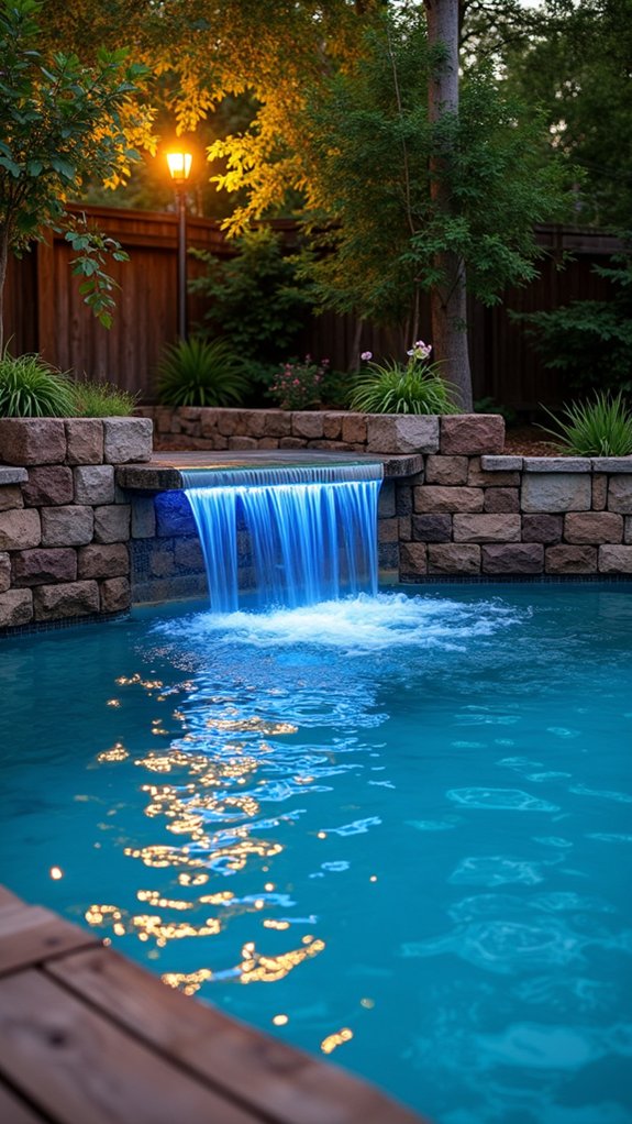 25 Striking Pool Water Feature Lighting Ideas That Add Movement and Glow transformative led waterfall lighting
