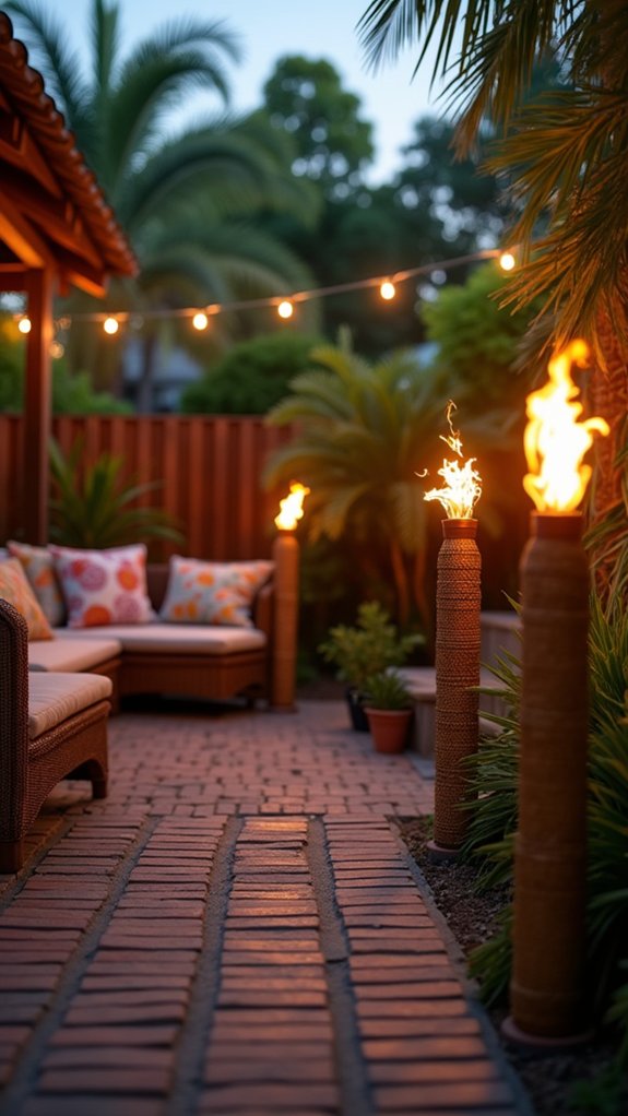 20 Creative Pool Lighting Ideas That Give Your Yard Extra Personality tropical ambiance with torches
