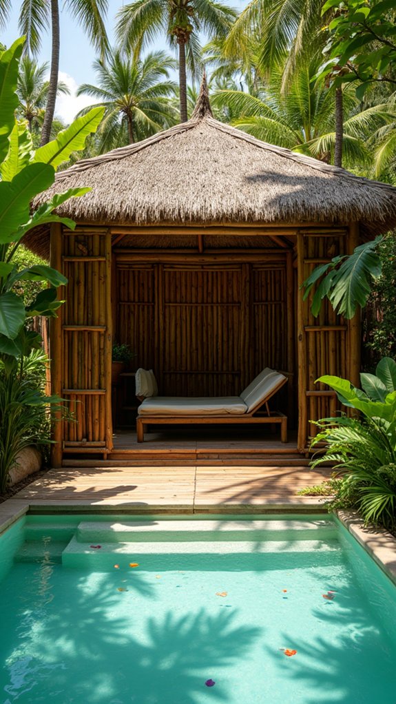 24 Beautiful Pool Shade Pavilion Ideas That Create a Retreat tropical bamboo pavilion bliss