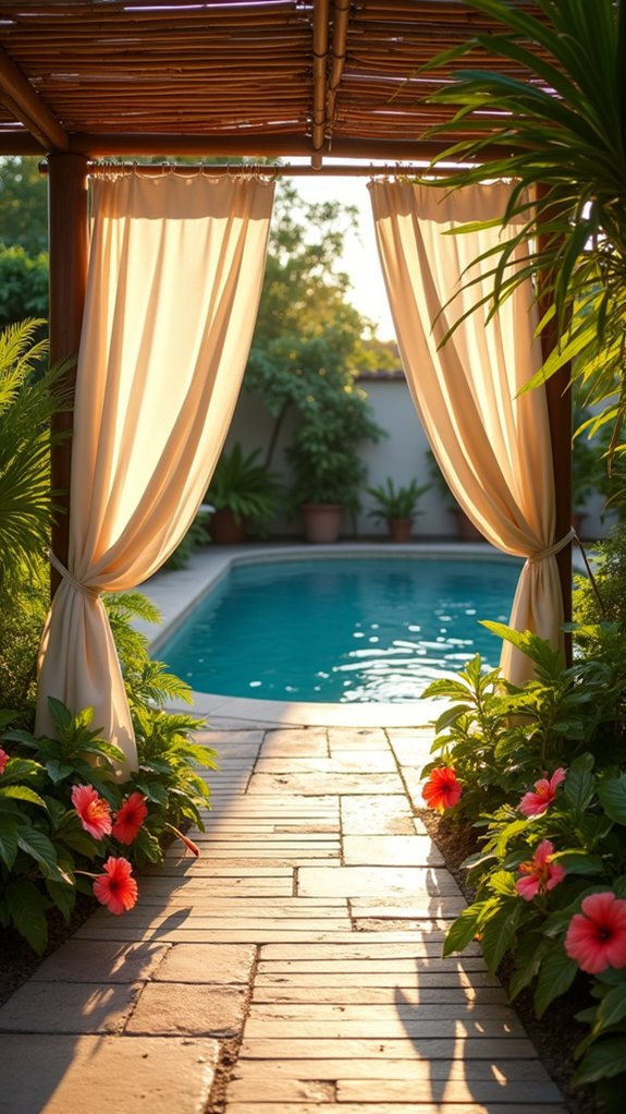 18 Charming Backyard Pool Pergola Ideas That Complete the Space tropical bamboo pergola oasis