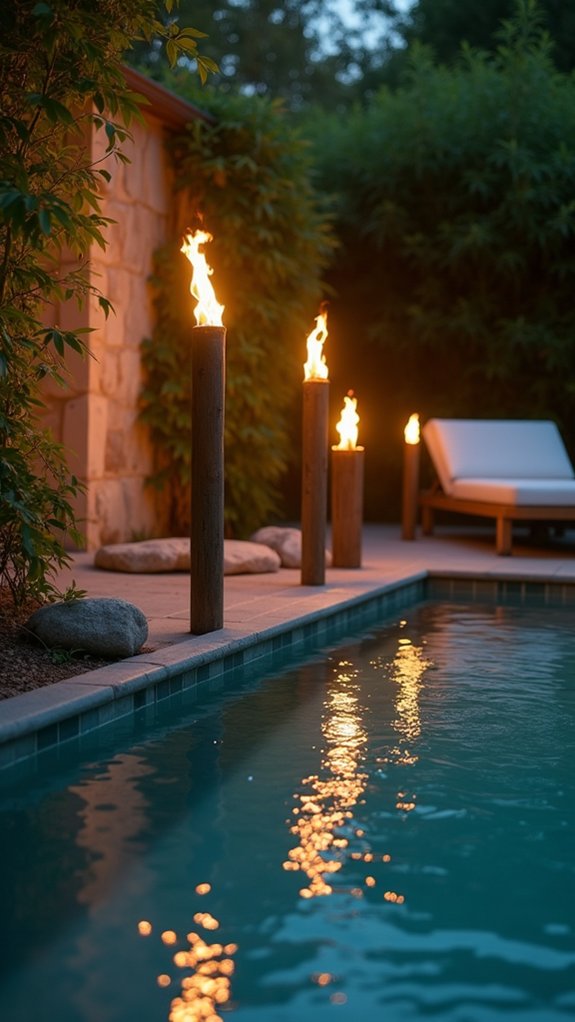 23 Warm Pool Wall Lighting Ideas That Wash Surfaces With Gentle Light tropical charm evening gatherings