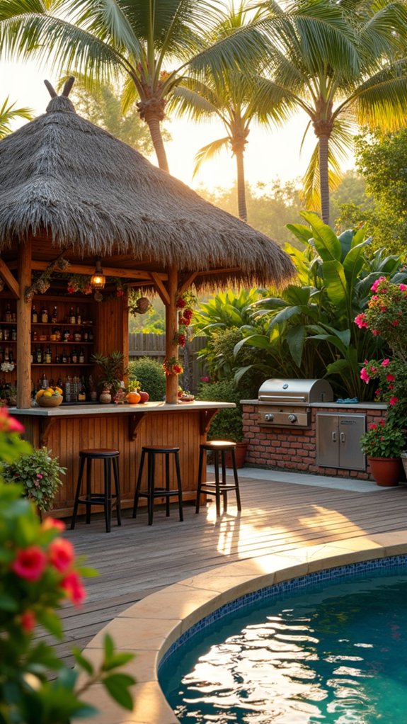 23 Functional Pool House With Outdoor Kitchen Ideas For Easy Entertaining tropical oasis with tiki bar