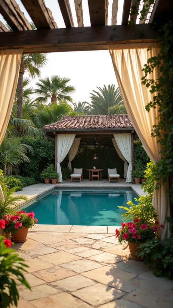25 Mediterranean Pool Pergola Ideas With Timeless Elegance tropical pergola retreat oasis