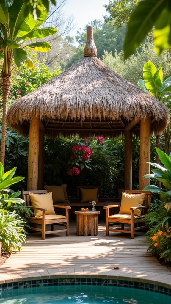 21 Thoughtful Pool Shade Design Ideas That Improve Comfort tropical poolside relaxation oasis