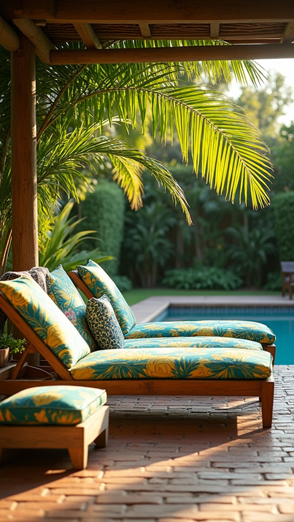 23 Creative Pool Cabana Decorating Ideas With Personality tropical prints for cushions