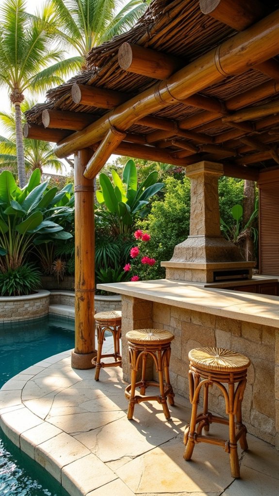 24 Practical Pool Pergola With Kitchen Ideas For Outdoor Cooking tropical relaxation and entertainment