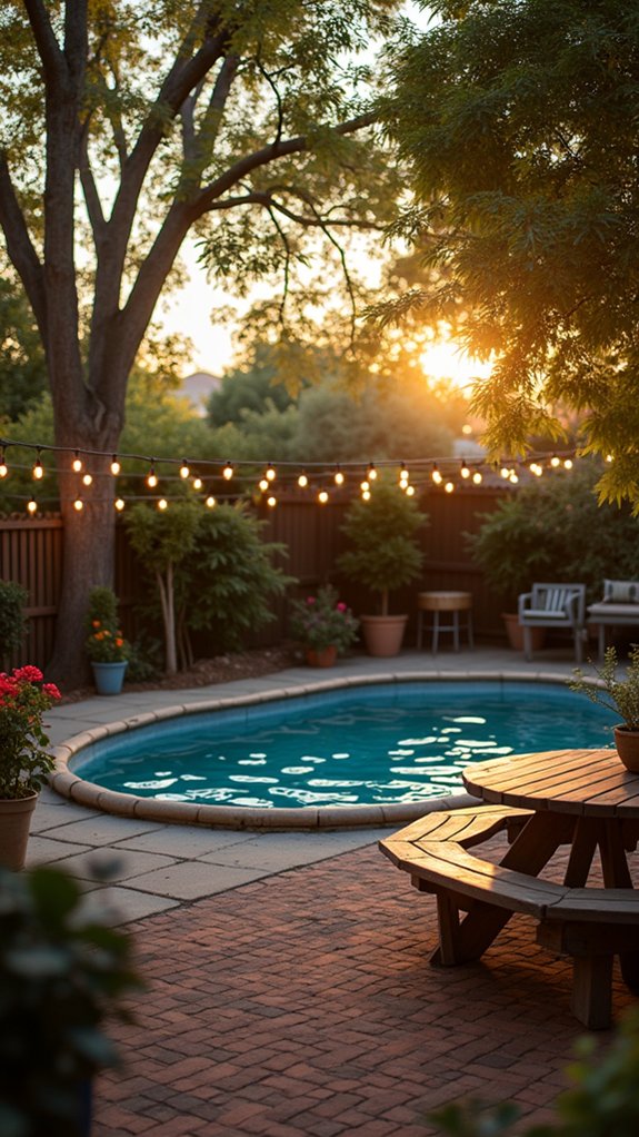 25 Fun Stock Tank Pool Shade Ideas That Keep Things Cool twinkling lights shaded relaxation