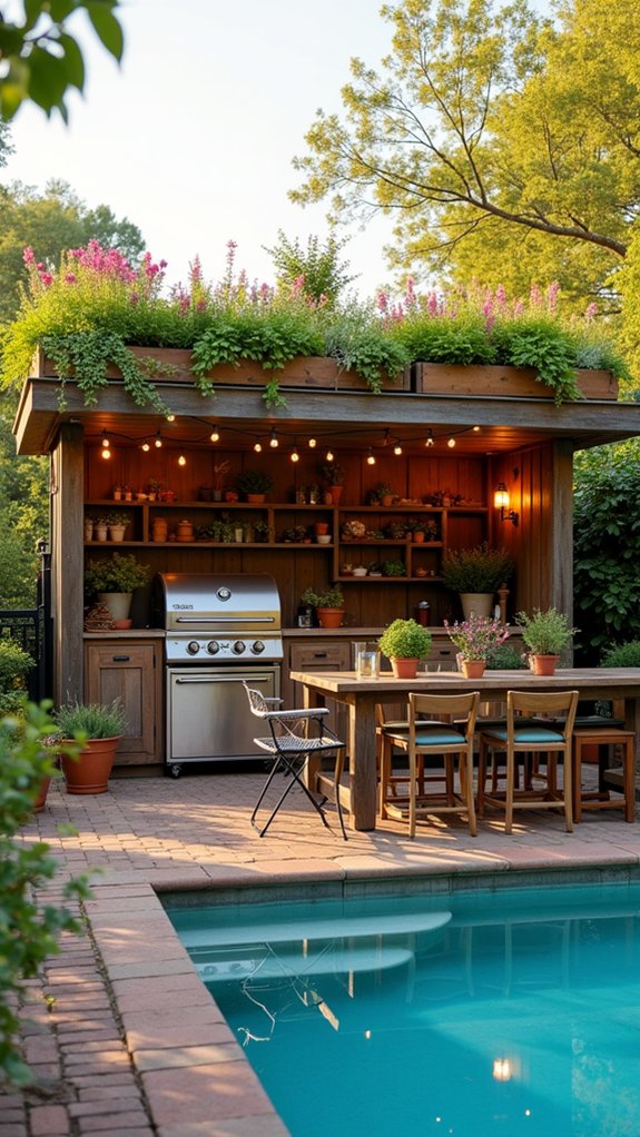 23 Functional Pool House With Outdoor Kitchen Ideas For Easy Entertaining urban retreat with greenery