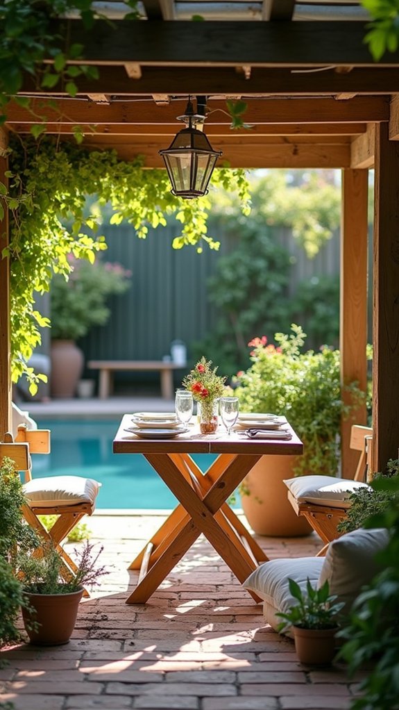 21 Clever Small Backyard Pool Cabana Ideas That Make Space Work Harder versatile outdoor dining solution