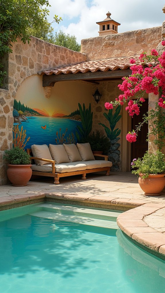 22 Mediterranean Pool House Ideas With Sun Washed Character vibrant artistic wall murals