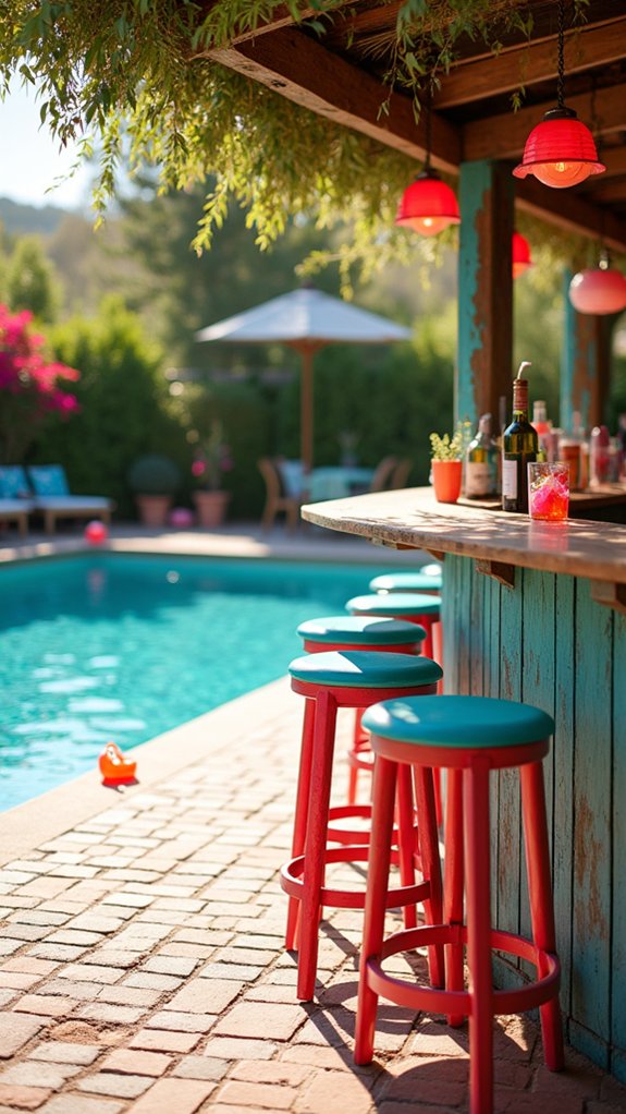 25 Lively Pool Cabana With Bar Ideas For Weekend Fun vibrant color pop bar