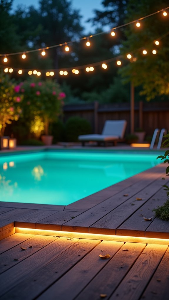 23 Gorgeous Backyard Pool Lighting Ideas That Create a Warm Evening Glow vibrant energy efficient lighting