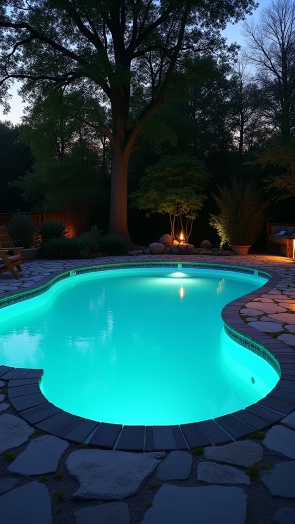 23 Gorgeous Backyard Pool Lighting Ideas That Create a Warm Evening Glow vibrant energy efficient pool lighting